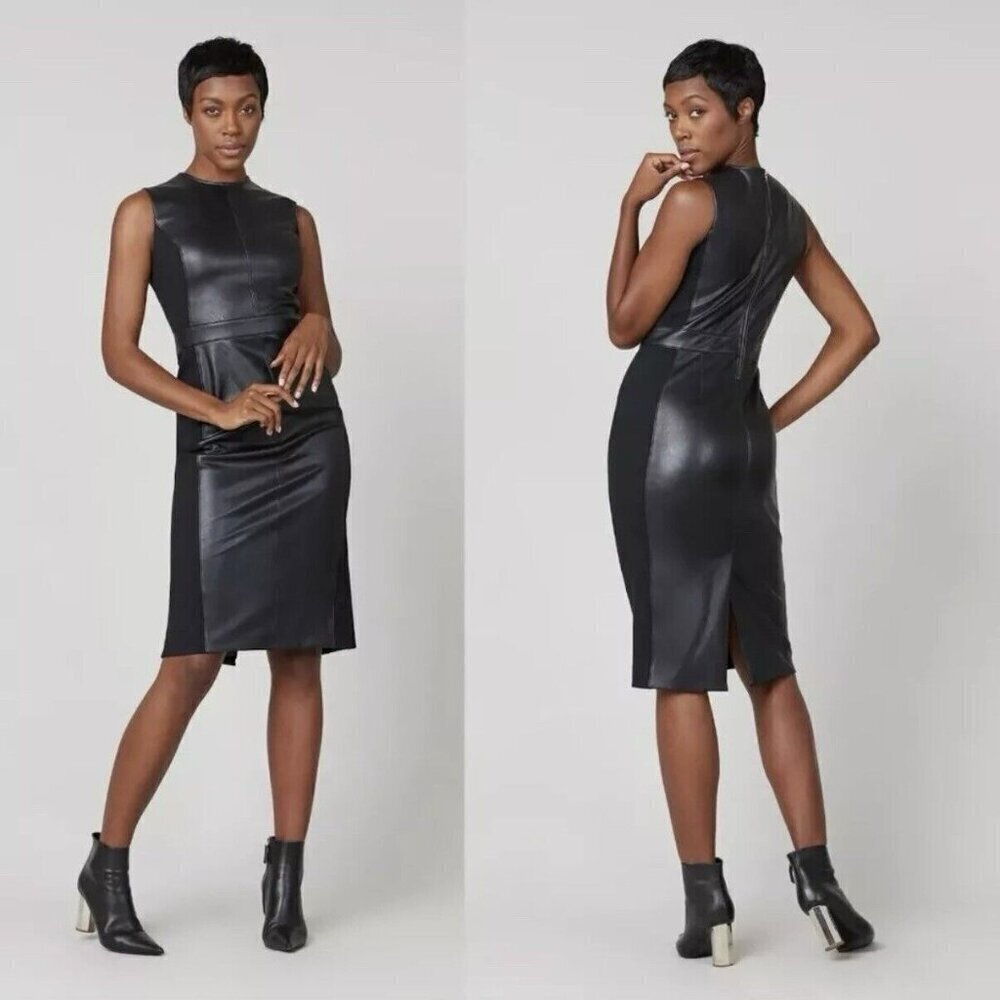 Spanx faux Leather Sleeveless Sheath Dress Luxe Black NWT $228 Size M Bodycon